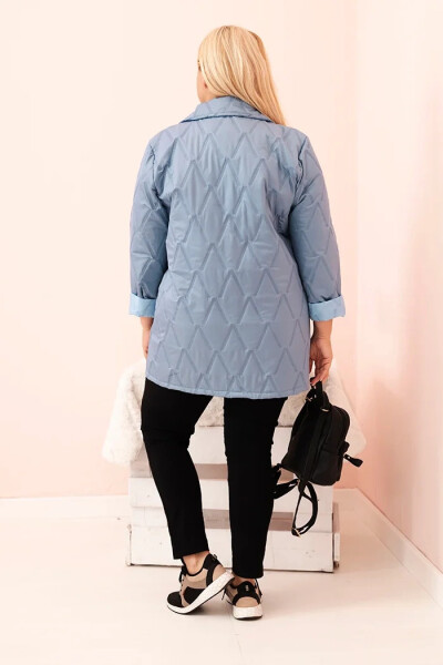 Dámská bunda Plus Size prošívaná s límcem a knoflíkem džínová UNI