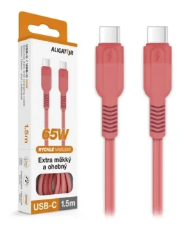 Aligator Datový kabel SoftPastels 3A 65W / USB-C/USB-C / růžový (DATKP73)