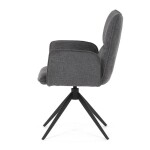 Židle jídelní, šedá látka, 360° vratný mechanismus, černý kov