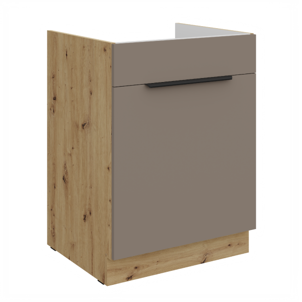 Spodní skříňka pod dřez Aria 60 ZL 1S BB - Premium Box Barva korpusu: Dub artisan, Barva dvířek: TA - Sandgrau AFM