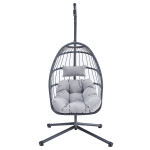 Zahradní závěsné křeslo, výplet antracit umělý ratan, potah šedá látka