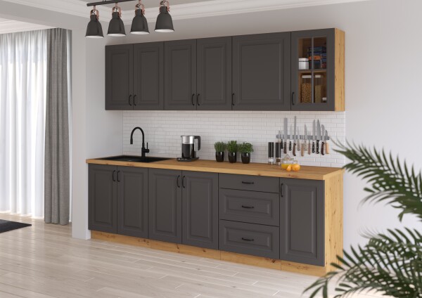 Kuchyňská linka 260 cm Stilo 3 - Dub artisan + Grafit
