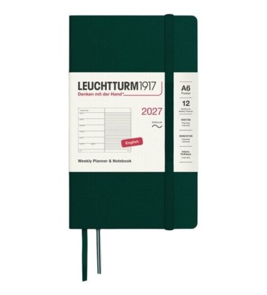 Týdenní plánovač & Zápisník Forest Green, Pocket A6 2027, Softcover, anglicky