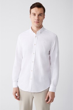 Avva Men's White 100% Cotton Buttoned Collar Regular Fit Shirt