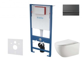 Kielle - Genesis Set předstěnové instalace, klozetu Gaia, sedátka softclose a tlačítka Gemini I, lesklá černá 30505SS53