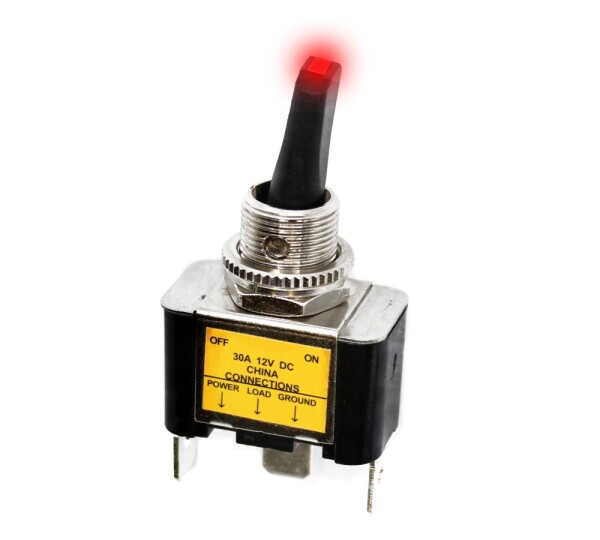 Páčkový přepínač s aretací On/Off 30A 12V Červený