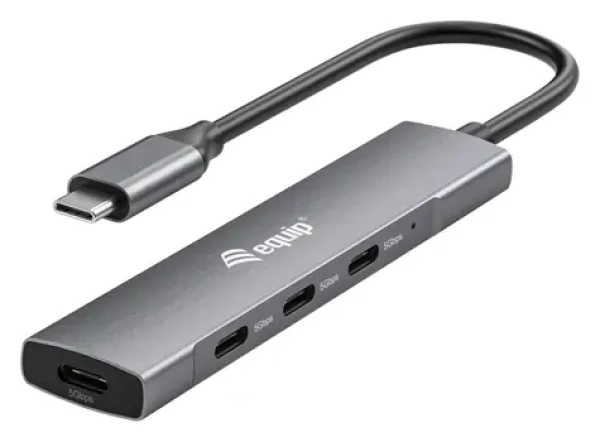 Equip / USB hub / 4× USB-C 3.2 Gen 1 / 5 Gbps / hliníkové tělo / černá, stříbrná (128963)