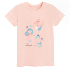 Tričko s krátkým rukávem s mořskými pannami -světle růžové - 98 LIGHT PINK