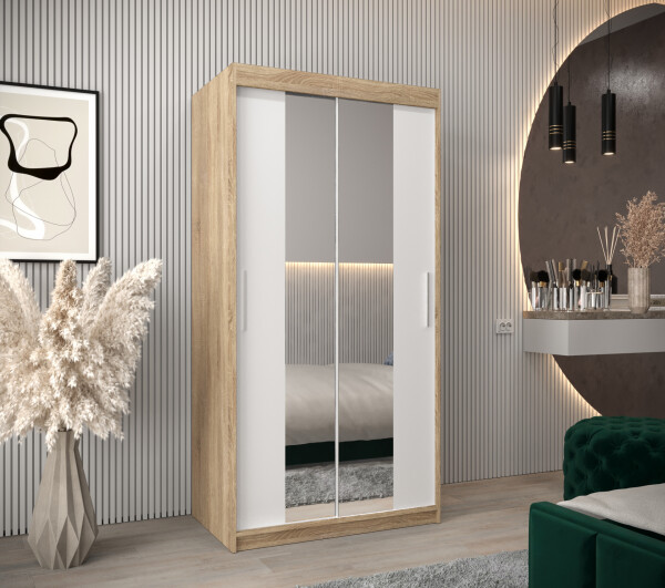 Šatní skříň Abi T1 Barva korpusu: Dub Sonoma, Rozměry: 100 cm, Dveře: Bílá