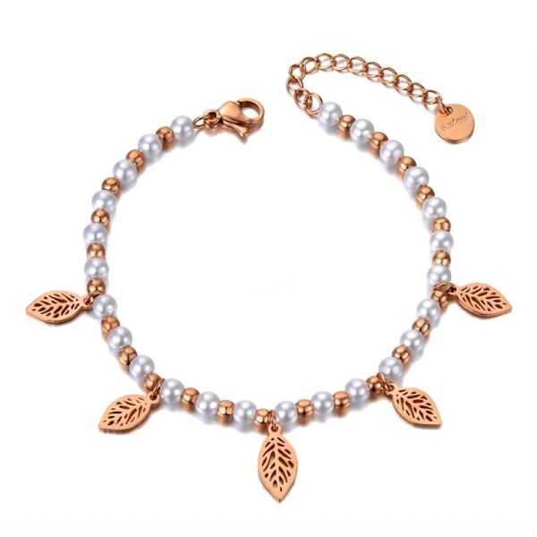Perlový náramek Dora Gold - chirurgická ocel, perla, Zlatá 16 cm + 4 cm (prodloužení)