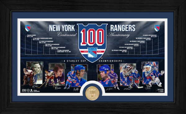 Highland Mint Sběratelská plaketa New York Rangers NHL 100th bronze coin Timeline photo mint