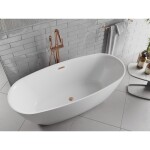 MEXEN/S - Luvo Slim volně stojící vana 170 x 75, bílá, sifon a přepad grafit kartáčovaná 52801707500-66