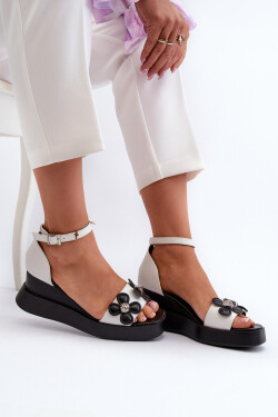 Dámské sandály na platformě a klínové podpatky s květinami Bílé Foviana 40