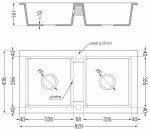 MEXEN/S - Mario granitový dřez 2-bowl 820x436 mm, černý/stříbro metalik + zlatý sifon 6504822000-73-G