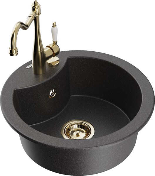 MEXEN/S - Diego granitový dřez 1-miska včetně baterie Carla, černá kropenatá 6512-76-670700-50