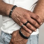 Luxusní pánský náramek Antonio - larvikit, hematit, Šedá 20 cm