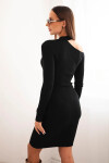Dámská pletená šaty s dlouhým rukávem a asymetrickým výstřihem ZS3039 34956 černé - Kesi one size