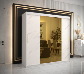 Šatní skříň Abi Golden T1 Barva korpusu: Bílá, Rozměry: 200 cm, Dveře: Bílý mramor se zlatým zrcadlem