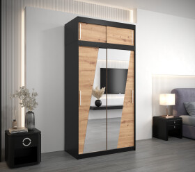Šatní skříň Abi R0 s nástavcem Barva korpusu: Černá, Rozměry: 120 cm, Dveře: Dub artisan