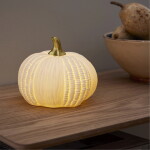 STAR TRADING Svítící LED dekorace Pumpkin 12 cm, bílá barva, porcelán