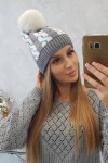 Dámská čepice s bambulí Rozalia K323 bílá+šedá UNI