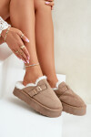 Dámské pantofle na silné podrážce s kožíškem a sponou tmavě béžové Linneola 41