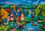 BLUEBIRD Puzzle Barevný dům u jezera