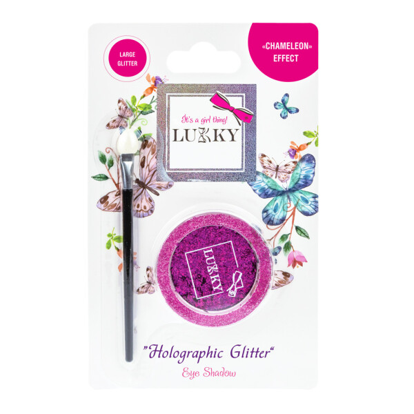 Lukky gelové oční stíny s holgrafickými třpytkami a štětcem, - EPEE