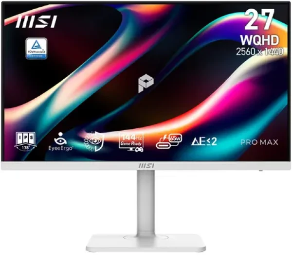 27" MSI PRO MAX 271QPHW E14 bílá / Monitor / IPS / QHD 2560×1440 / 144 Hz / 300 cd/m2 / HDMI + DP / VESA (PRO MAX 271QPHW E14)