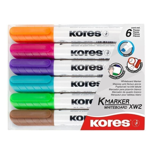 Kores popisovač K-MARKER na bílé tabule, zkosený hrot 3-5 mm, mix 6 barev