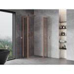 MEXEN/S - Mist L sprchový kout čtvrtkruh, křídlové 90 x 90, transparent, měď kartáčovaná 8A32L-090-090-65-00