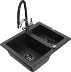MEXEN/S - Carlos granitový dřez 1.5 včetně baterie Duo, černá/stříbrná metalik 6518-73-671701-07-B