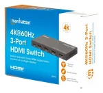 Manhattan HDMI Switch 3 vstupy / HDMI přepínač / 4K 60Hz / HDCP 2.2 / Dolby Vision, Atmos / kovové tělo (208222)