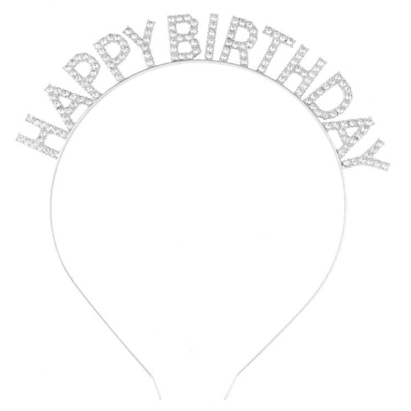 Dortisimo Nejedlá dekorace kovová Čelenka stříbrná Happy Birthday