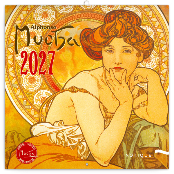 Nástěnný kalendář poznámkový 2027 Notique Alfons Mucha, 20 x 20 cm