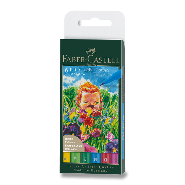 Popisovač Faber-Castell Pitt Artist Pen Brush 6 ks, hrot B, jarní odstíny