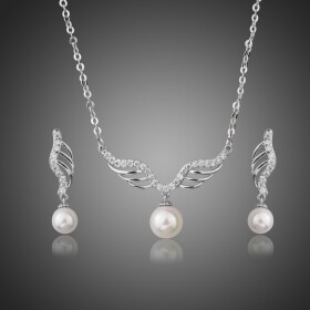 Souprava náhrdelníku a náušnic Swarovski Elements Eloisa, perla, Bílá/čirá 44 cm + 5 cm (prodloužení)