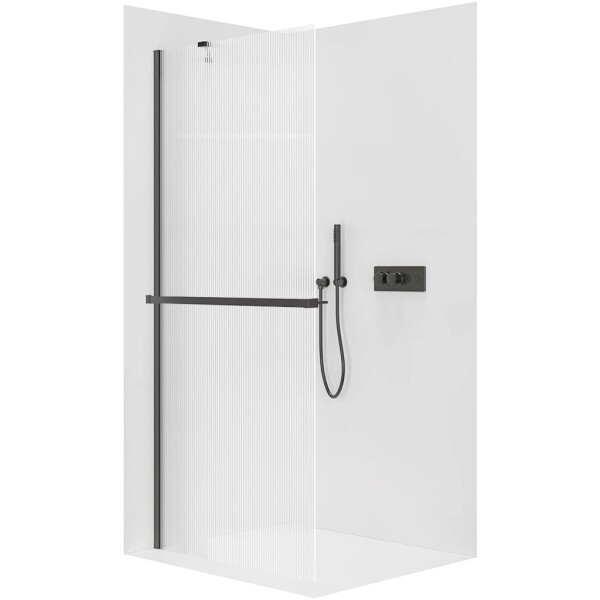 CERANO Sprchová zástěna Walk-in Onyx Y L/P - 8 mm + polička/držák na ručníky - černá matná, rýhované sklo - 100x200 cm