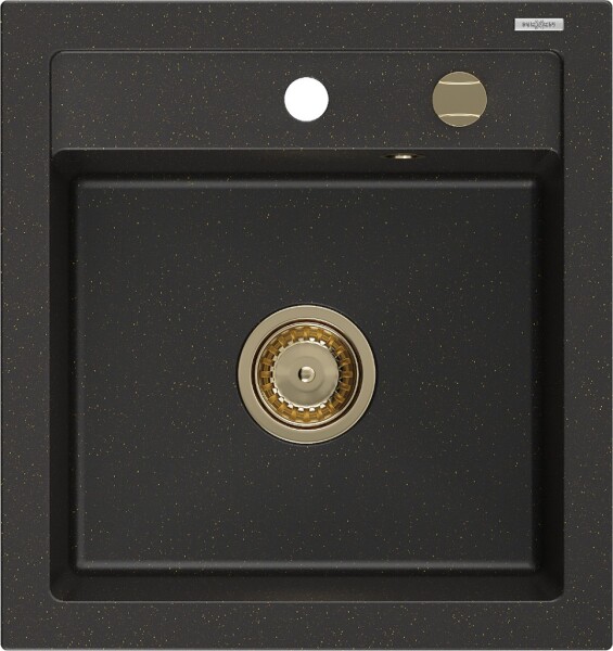 MEXEN/S - Vito Vito granitový dřez 1-miska 520x490 mm, černá/zlatá metalik,+ zlatý sifon 6503521000-75-G