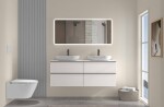 CERANO - Koupelnová skříňka Velora - bílá matná, úchytka černá + deska pod umyvadlo Navira Slim - 18 mm - 160x54,8x46,5 CER-665176