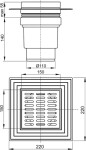 Alcadrain 1 - Alcadrain Podlahová vpust 150×150/110 mm přímá, mřížka nerez, límec 2. úrovně izolace, vodní zápachová uzávěra APV13 APV13
