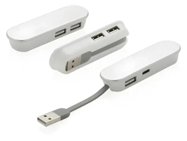 XD Design Flat stříbrná / USB hub / 3x USB 2.0 / USB-C 2.0 / integrovaný kabel (P308.503)