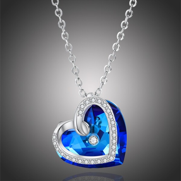 Náhrdelník Swarovski Elements Ely - srdce, Modrá 40 cm + 5 cm (prodloužení)