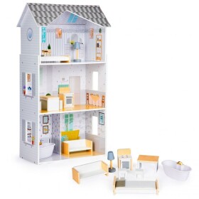 Ecotoys Dřevěný domeček pro panenky s nábytkem