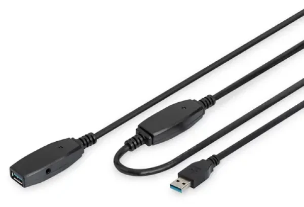 Digitus USB-A černá / Prodlužovací kabel / USB 3.2 Gen1 5 Gbps / 20 m / aktivní (repeater) (DA-73107)