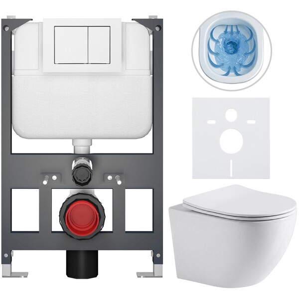 CERANO Kompletní WC set Basic/Cesso - bílá lesklá - WC tlačítko Maxio/Bílá - závěsné - nízký modul - předstěnová instalace - 49x36 cm - 8050BD85944