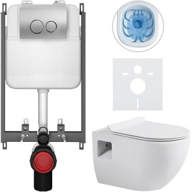 CERANO - Kompletní WC set Basic/Dure - bílá lesklá - WC tlačítko Dualo/Stříbrná - pro zazdění - 51x35 CER-8050BD85904