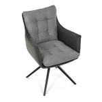 Židle jídelní, šedá látka, 360° vratný mechanismus, černý kov