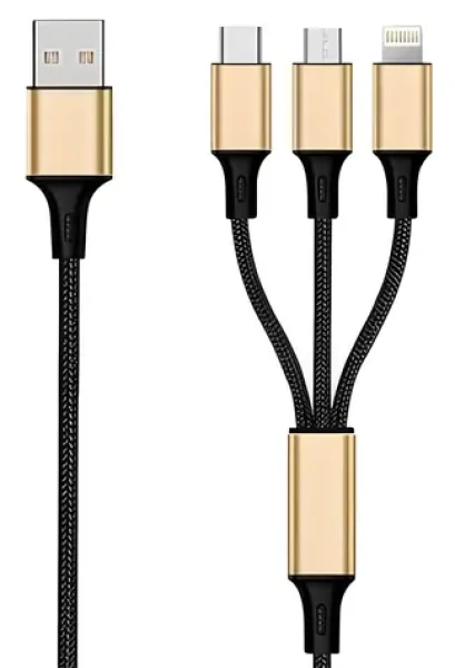 2GO 3in1 černá, zlatá / Nabíjecí kabel / USB-A na USB-C, Micro-USB, Lightning / 1,5 m / 3 A (797152)