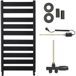 CERANO - Koupelnový radiátorový set Marco - kombinované vytápění, termo tyč - boční jednobodové připojení - 600W - černá matná - 1125x550 mm CER-663817